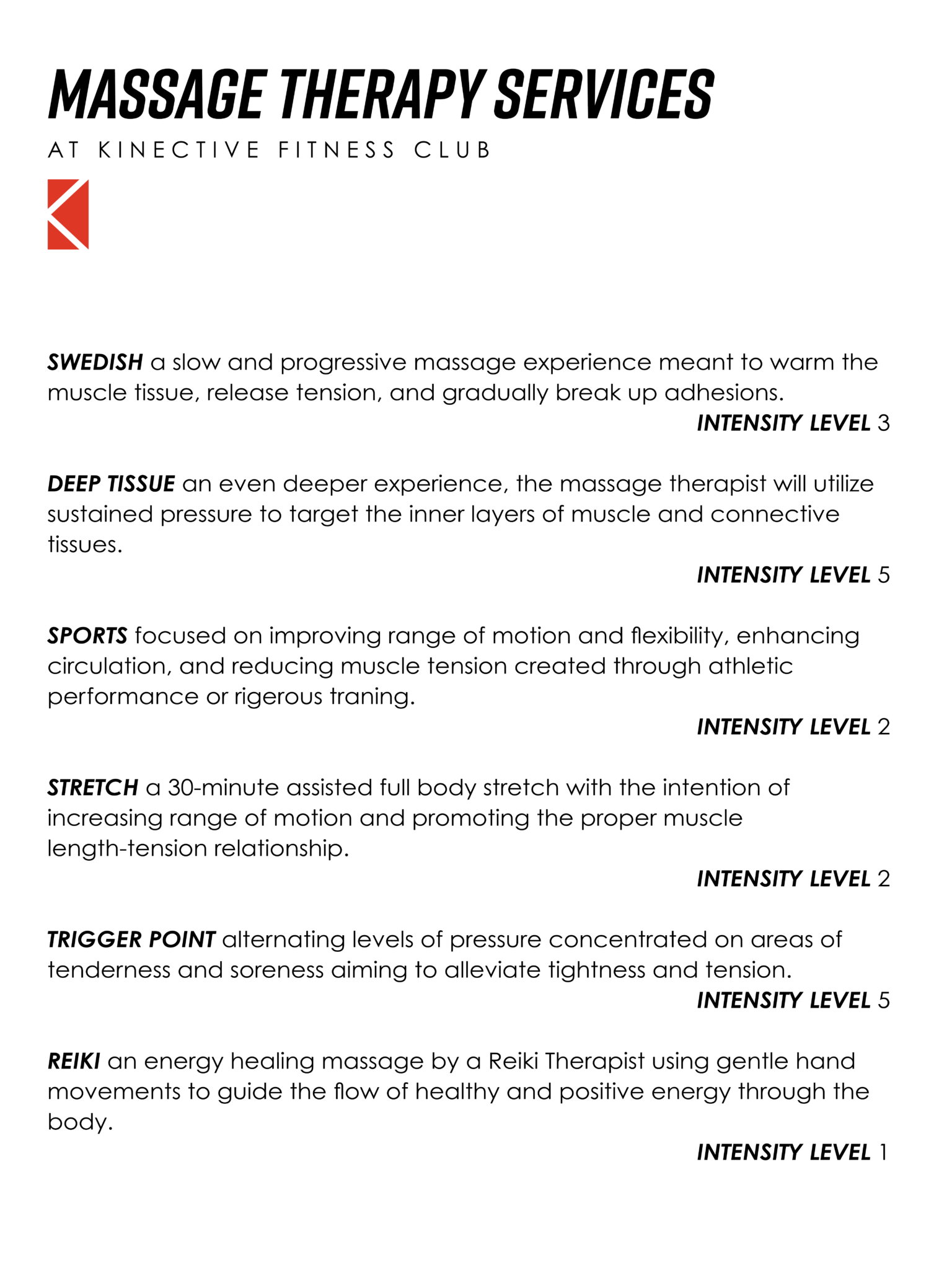 Massage Therapy Information Kinective Fitness